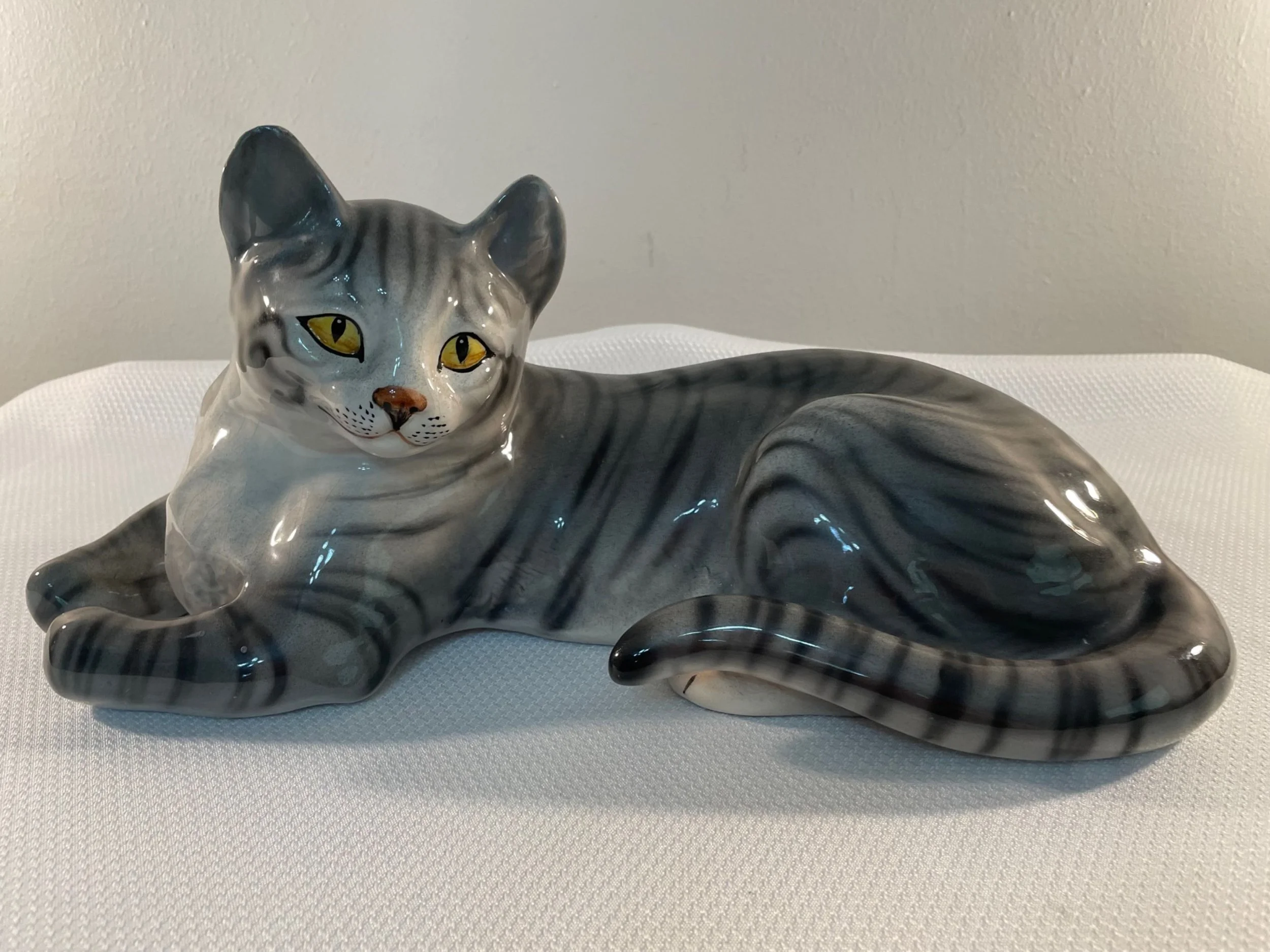 Large Mid 20th Century Ronzan Ceramic Gray Tabby Cat — Sunset